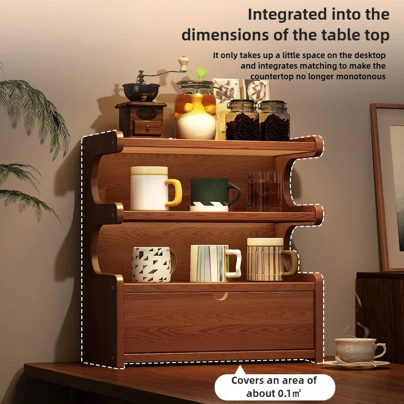 Household Goods Solid Wood Desktop Rack, Coffee Cup Bar Storage, Home Kitchen Cup Holder, Storage, With Drawer Display Rack