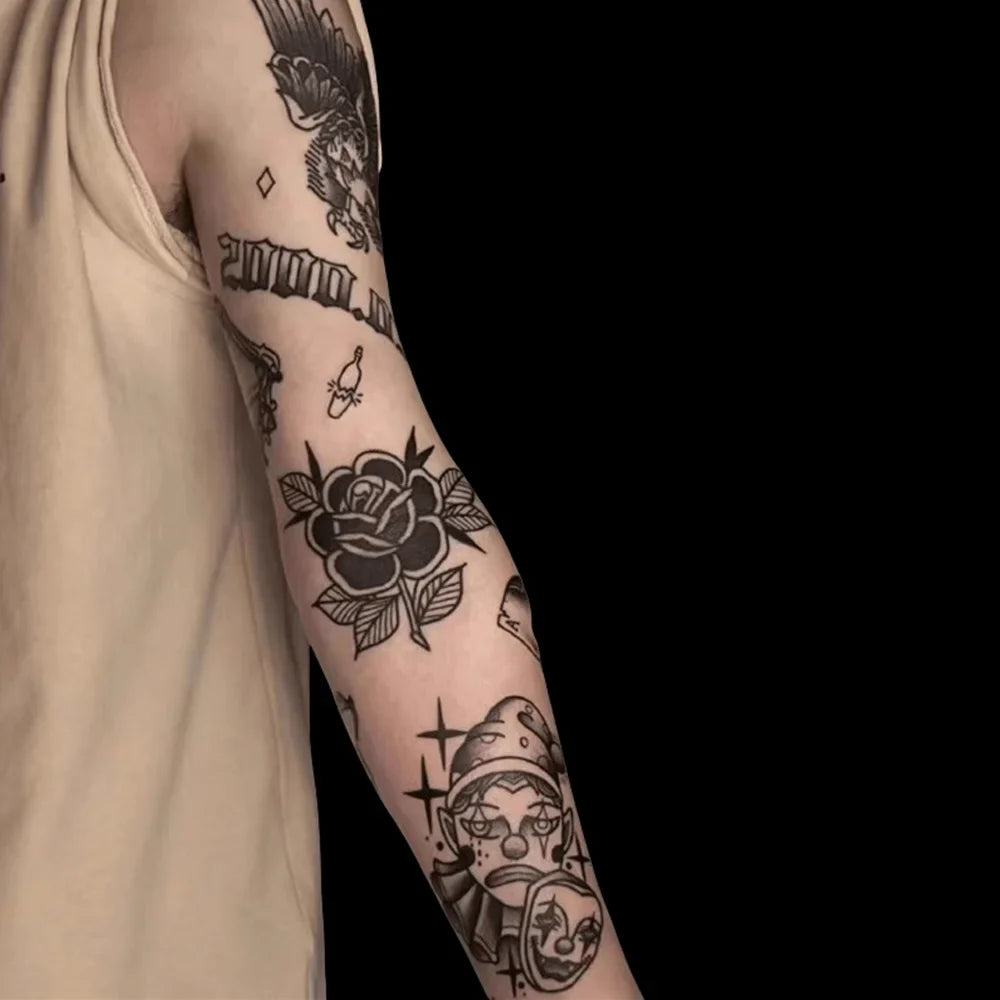 Magic Tattoo Splicing Pattern with Large Flower Arm Eagle Waterproof Temporary Tattoo Sticker Lasts To 15 Days Eagle Tattoo