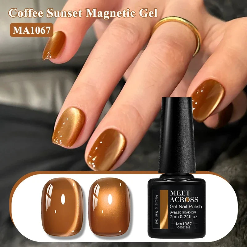 Coffee Sunset Cat Magnetic Gel Nail Polish Glass Bead Ultral Shine Magnetic Semi Permanent Soak Off UV Gel Varnish Nail Supplies