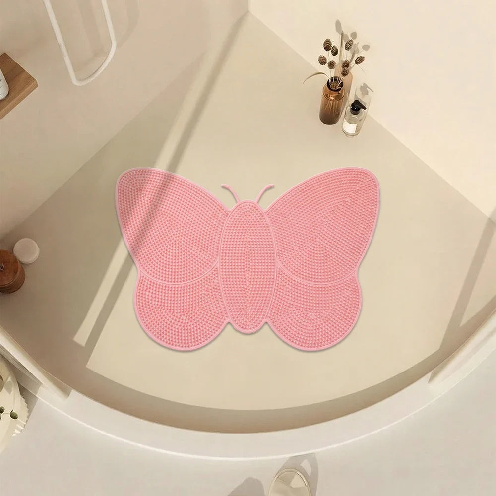 Anti-Slip Butterfly Foot Scrubber Mat Durable PVC Waterproof Shower Pad Suction Cup Fixed Massage Bathroom Safety Mat