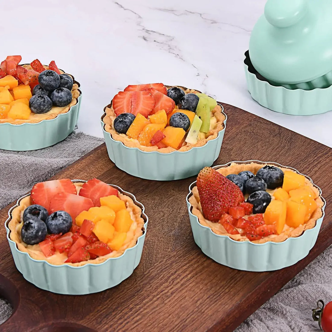 6PCS Mini Round Tart Pan with Removable Bottom and 1 Tart Tamper Set Nonstick for Baking Cupcake Muffin Cakes and Desserts Tools