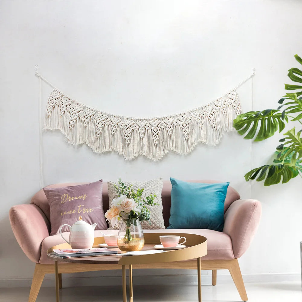 Handwoven Tassel Decorative Tapestry Small Curtain Home Wall Decor Sofa Living Room Background Wall Mural Nordic Style Rectan...