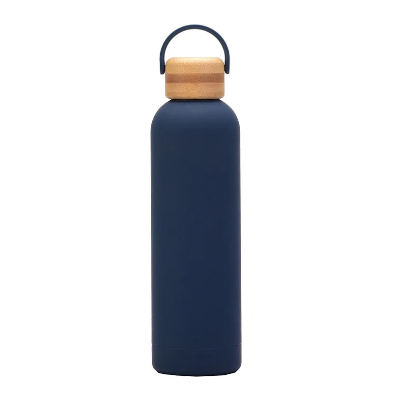 Sports Thermos Cup With Bamboo Lid And Handle,Stainless Steel Vacuum Flasks,Camping Gym Drinkware,Small Mouth Water Bottle,750ml