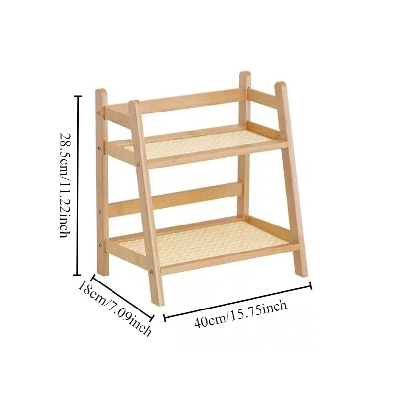 2 Layer Bamboo Countertop Storage Organizer,Multipurpose Bamboo Storage Shelf,Countertop Storage  for Kitchen,Office,Bedroom