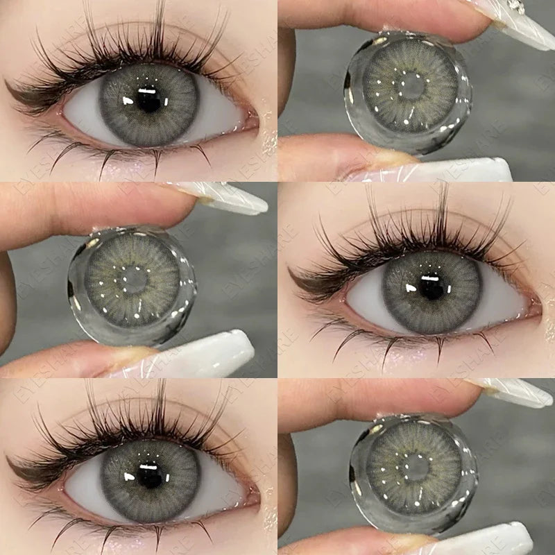 1Pair Natural Colored Contact Lenses with Prescription Myopia Lenses with Degree Gray Pupils Lens Brown Lenses Yearly