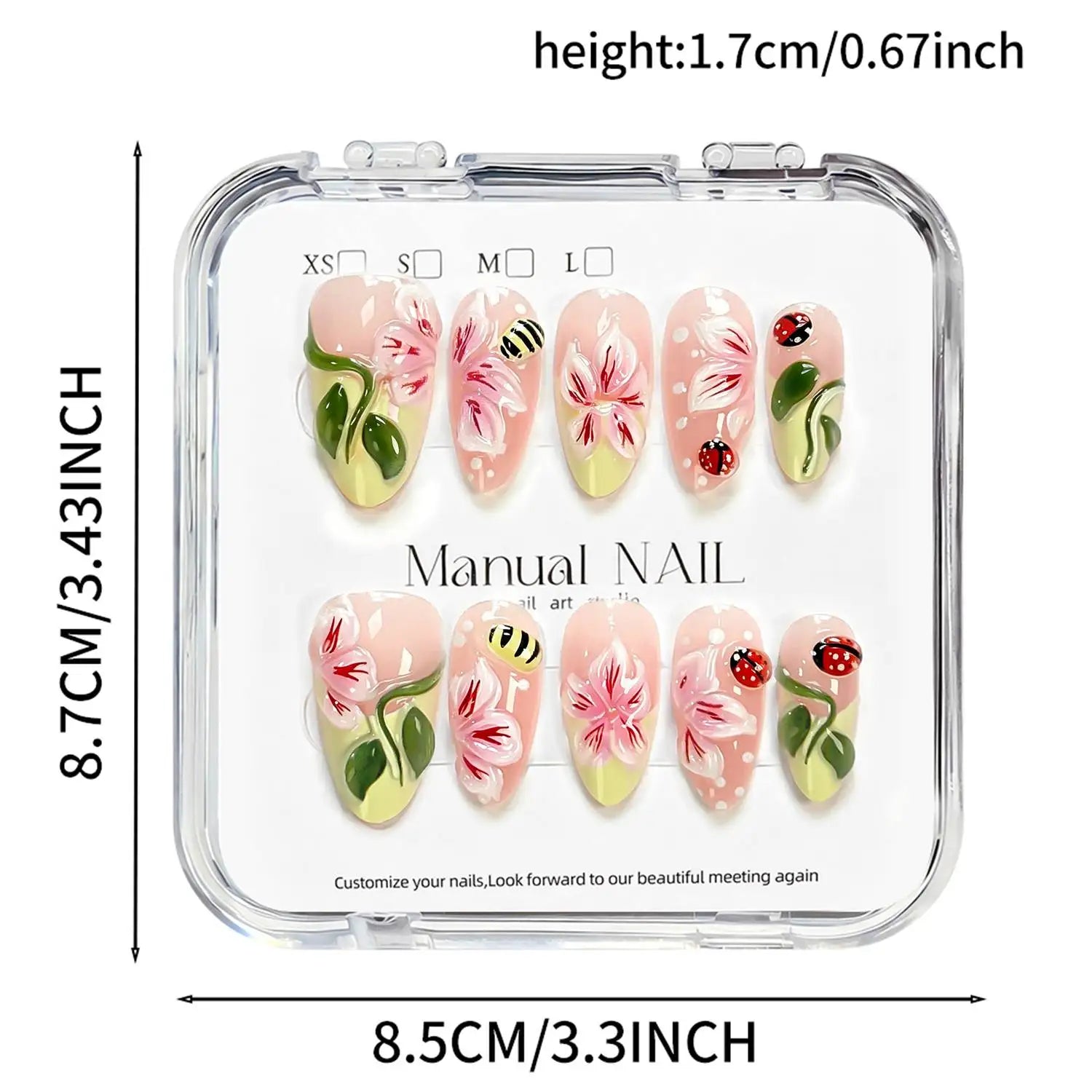 10Pcs Gradient Art Ladybug Flower Press On Nail Glossy Design Ladybug Flower Fake Nail Casual Look Ladybug Flower False Nail