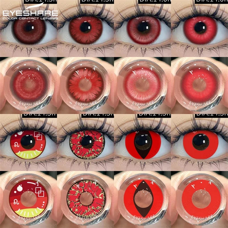 Halloween Red Contact Lenses 2PCS Crazy Style Coplay Color Contact Lenses for Eyes Anime Accessories Red Beauty Lenses