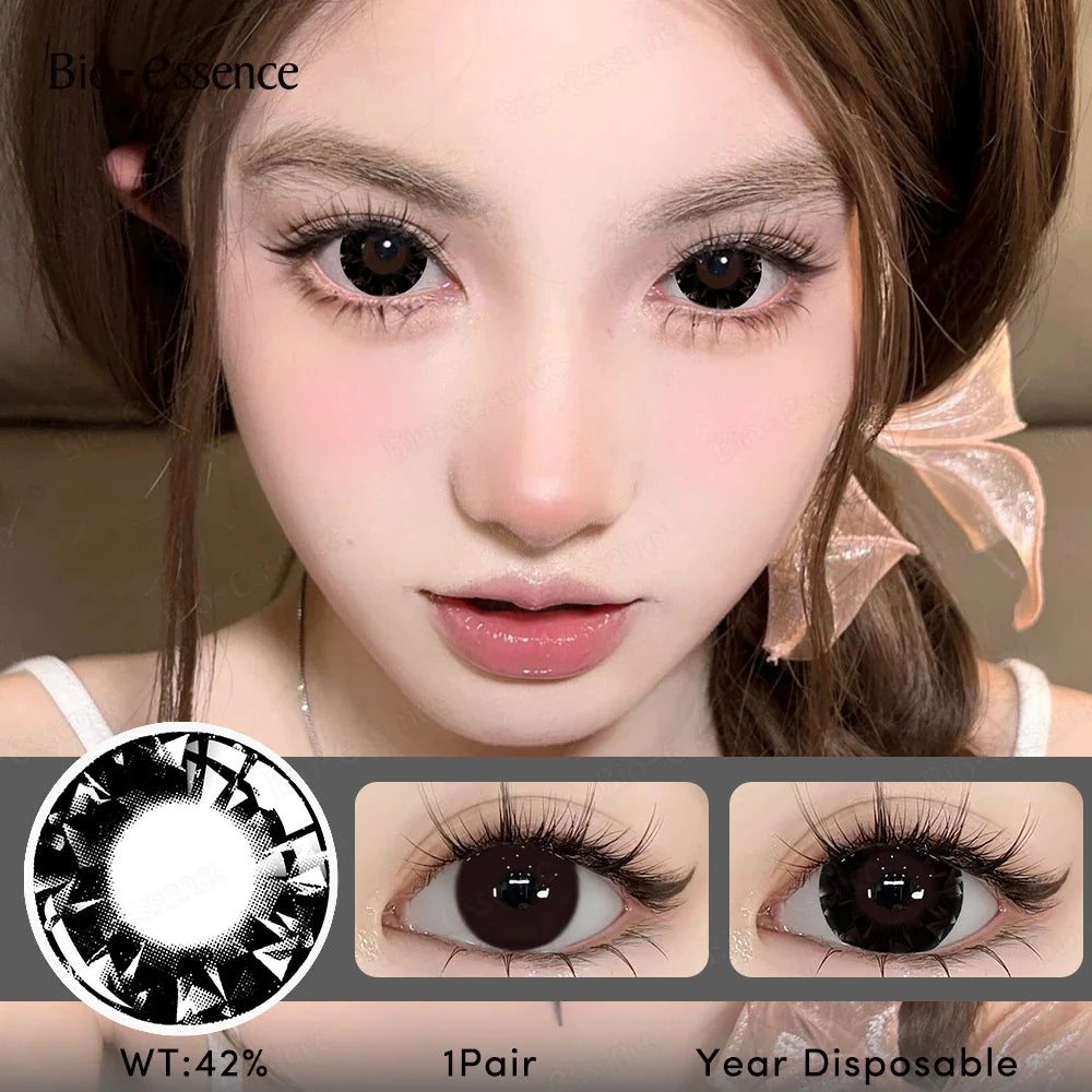 1 Pair Big Eyes Black Lenses Korean Natural Lenses Yearly Color Contact Lenses Eyes with Gray Beautiful Pupil Lentes