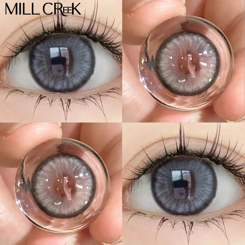 2pcs/Pair Color Contact Lenses Myopia Green Real looking Yearly Colored Lens Natural Dioptric Eye with Shimmer Degree Mill Creek