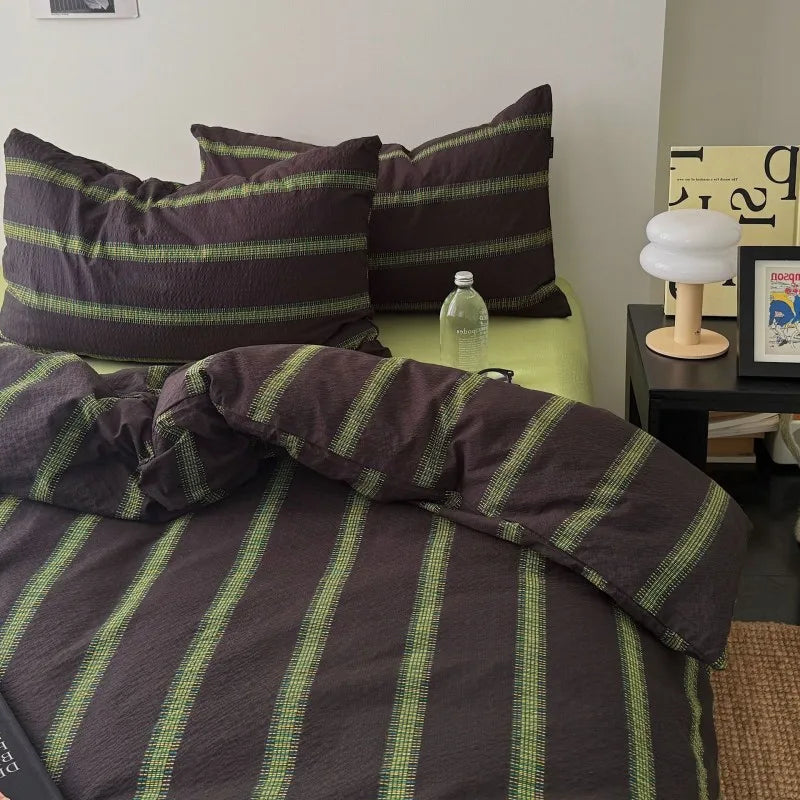 3/4Pcs Bedding Set Minimalist Color-Blocking Striped Bed Linen Double Bedroom Bedspread Sheets With Pillowcase Bedding Duvet Set