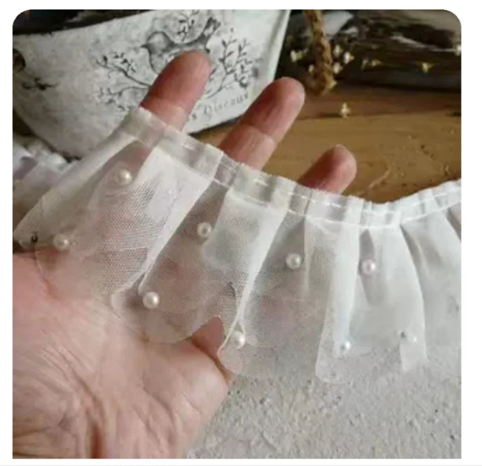 White Lace Lace Ribbons Accessories Lace Trim Handmade DIY Extended Clothes Pleated Sewing Decorative Fabric Skirt Hem Fabric