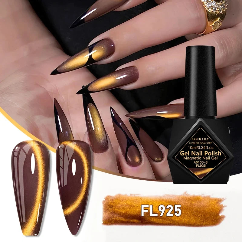 10ml Golden Gems Cat Magnetic Gel Nail Polish Gold Light Magnetic Semi Permanent Soak Off UV LED Gel Varnish Nail Supplies DIY