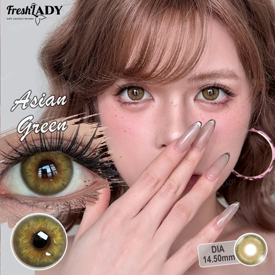 1 Pair Colored Contact Lenses Natural Brown Pupils Eyes Contact lenses Green Soft Contacts 14.50mm