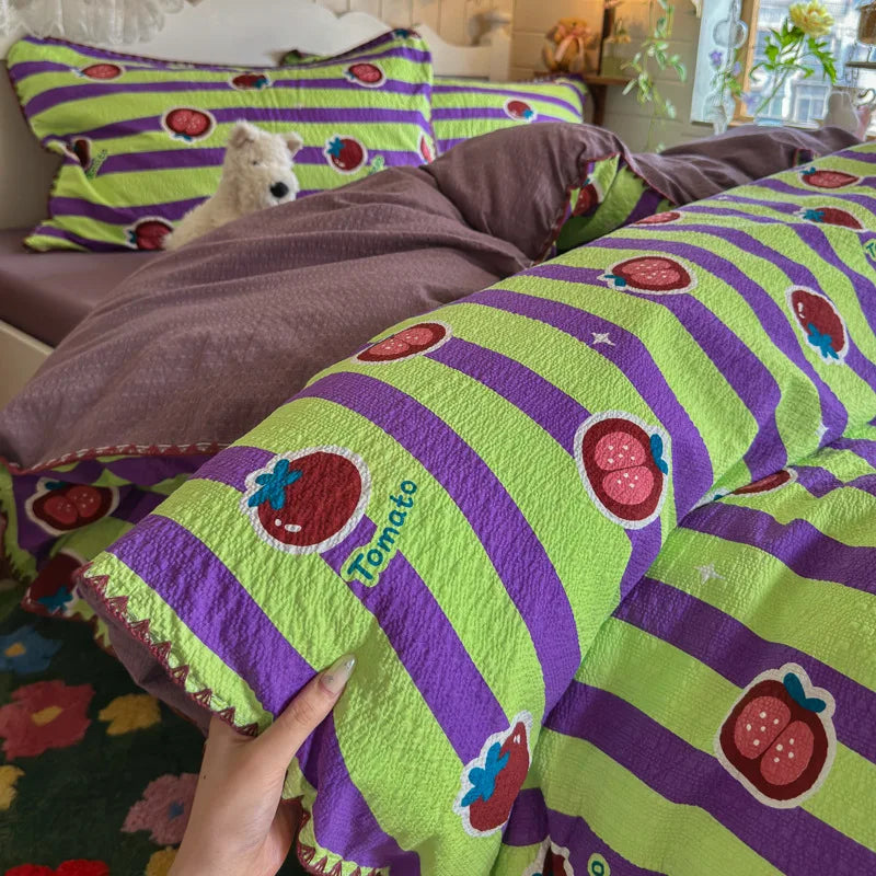 Class-A Pure Cotton Shell Edge Bedding Sets Ins Printing Bedclothes for Four Seasons Soft Skin-Friendly Home Textile for Adults
