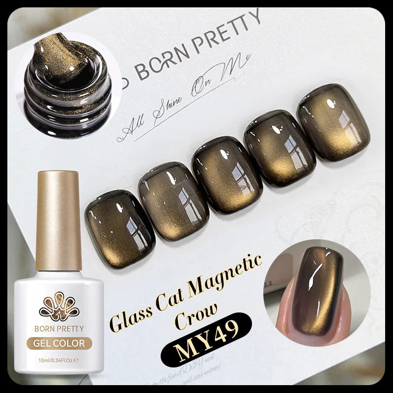 10ml Leopard Cat Magnetic Eye Gel Nail Polish Autumn Night Coffee Brown Glass Beads Soak Off UV LED Manicure Nail Ar