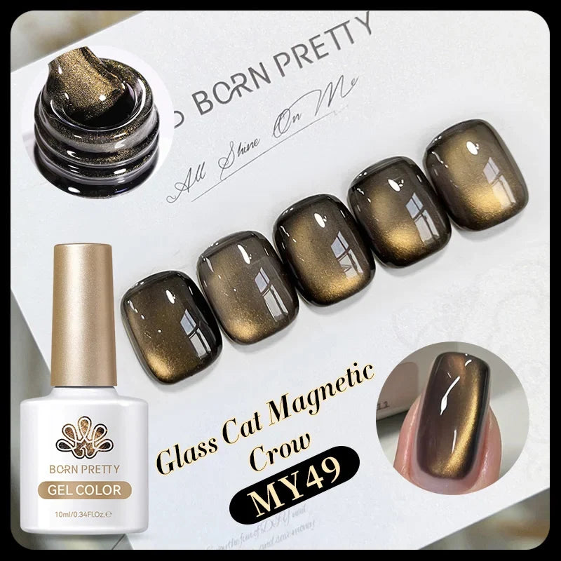 10ml Leopard Cat Magnetic Eye Gel Nail Polish Autumn Night Coffee Brown Glass Beads Soak Off UV LED Manicure Nail Ar