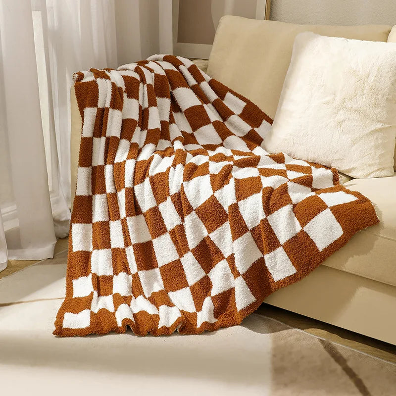 Textile City Ins Nordic Sofa Blanket Checkerboard Plaid Velvet Throw Blanket Home Sofa Cover Knitted Blanket 150x200cm