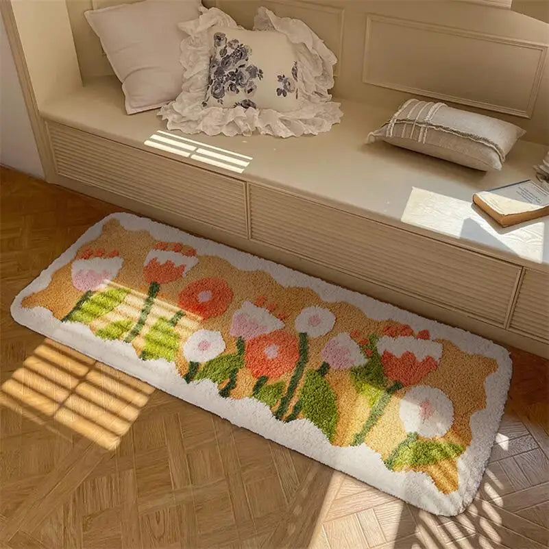 Tulip Flower Long Carpet Soft Furry Bedside Rug Living Room Mirror Front Carpet Non-slip Bedroom decoration  Mats