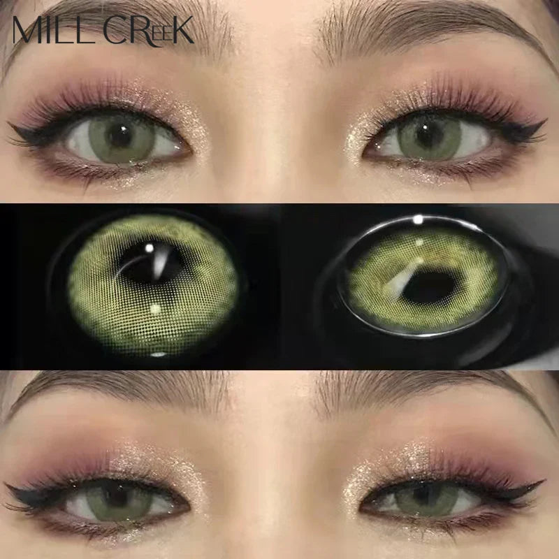 1 Pair Color Contact Lenses With Diopter Fashion Natural Green Circle Lens Beauty Pupils 0~-8.00 Yearly Fast Shipping