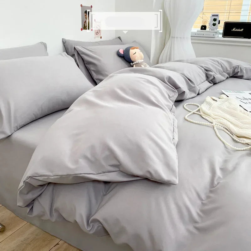 Luxury Washed Cotton Solid Bedding Set 3-4 Pcs Yellow Home King Size Duvet Cover Set with Flat Sheets Simple Queen Bedding Sets