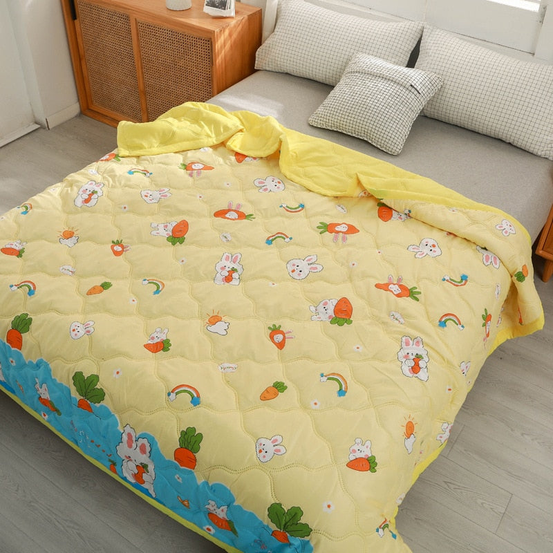 Daisy Print Spring Summer Quilt Queen Mechanical Wash Comfortable Comforter Single Double Blanket Quilts for Children Adults