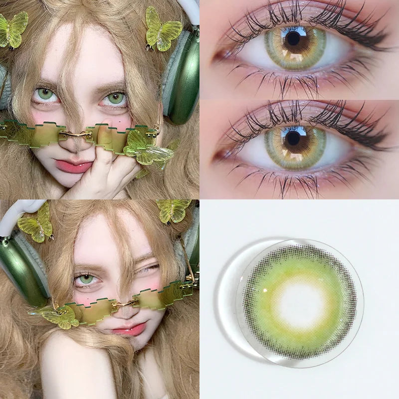 1 Pair Hot Selling Color Contact Lenses With Prescription Myopia Lenses Green Lens for Women Makeup Yearly Fast Shipping