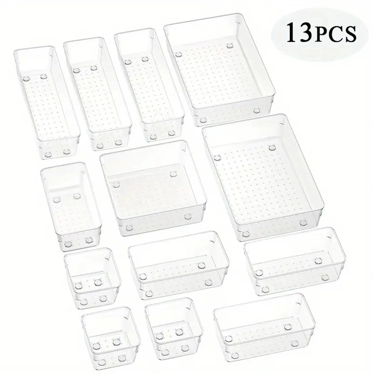 Multifunctional Transparent Drawer Organizer Set (4/8/13/25/28-Piece Sets) — For Storing Cosmetics, Jewelry, and Office Supplies
