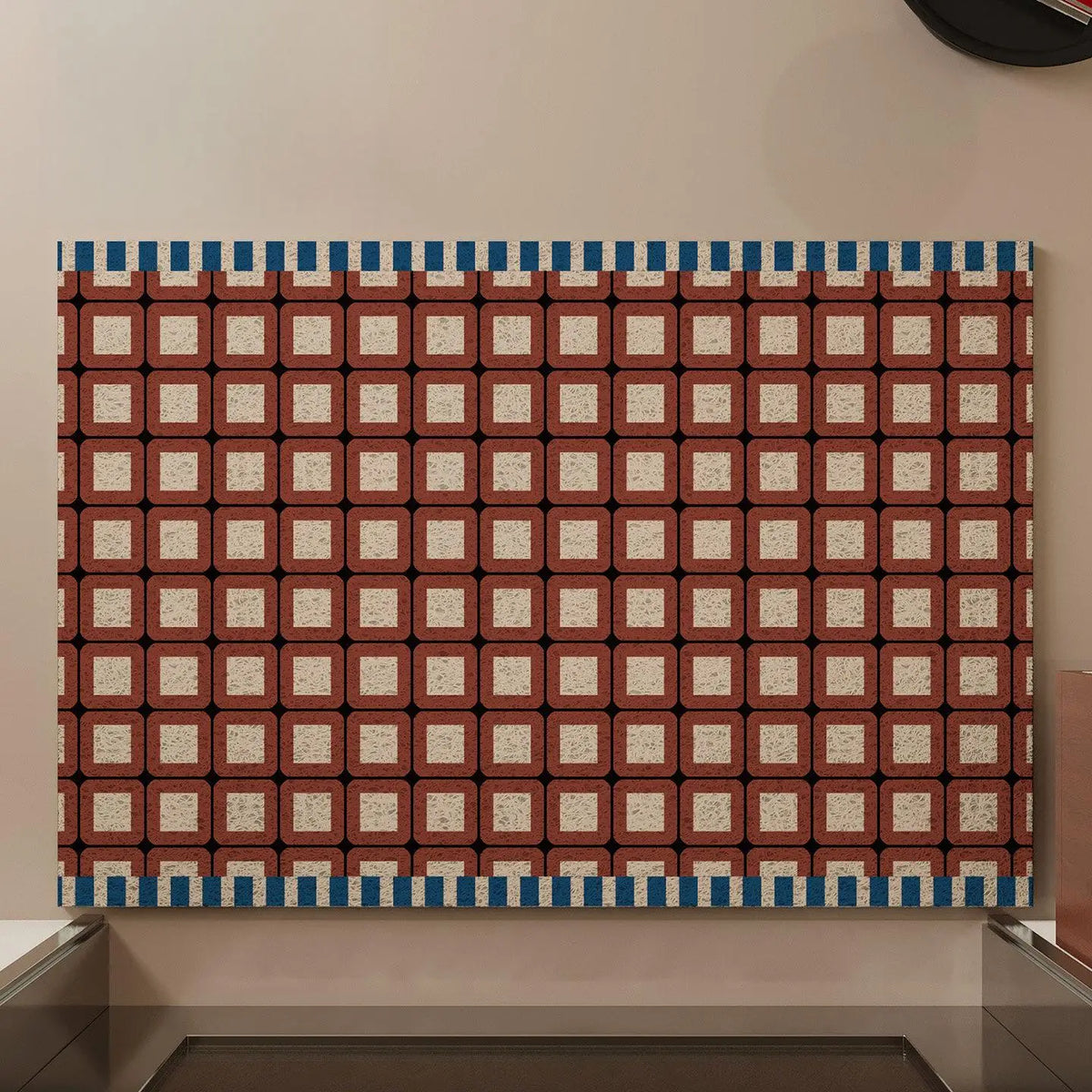 Retro Grid Pattern Wire Loop Mat Wear-Resistant Entryway Rug Waterproof Kitchen Carpet Non-Slip Scraper Mat for Home Decor