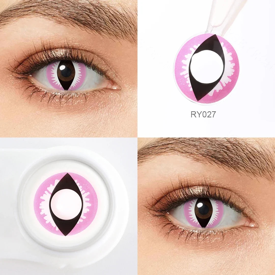 Yearly Use Halloween Contact Lenses For Cosplay Contact Lens Dragon Eye Lens Red/Pink Color Contact Lenses 14.0mm 8.5mm