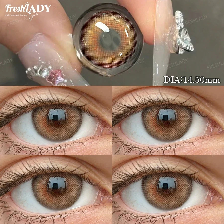 1 Pair Asian Series Colored Contact Lenses Natural Brown Pupils Eyes Contact lenses Green Soft Contacts 14.50mm