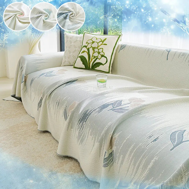 1PC-Tulip ice silk sofa towel, pet friendly scratch and dust resistant sofa towel, soft fabric, exquisite flower pattern