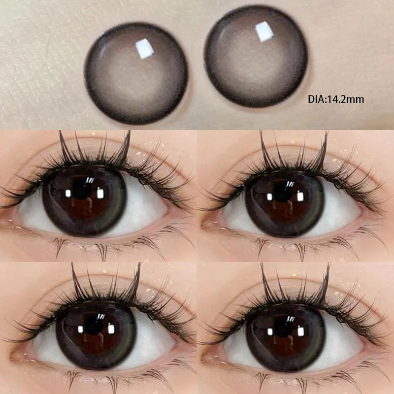 2Pcs Natural Eyes Black Contact Lenses for Eyes with Myopia Prescription Circle Soft Colored Large Diameter 14.5mm Lens
