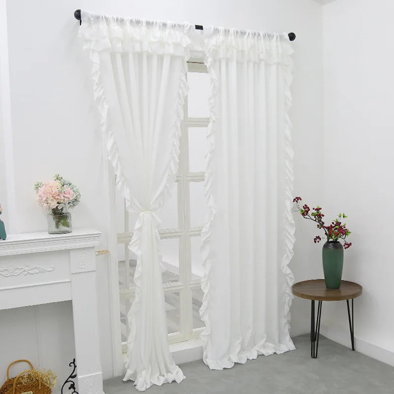 Curtain White with Ruffle Pure Living Room Curtains Modern Style Shading Drape 2 Panels Rod Pocket for Bedroom Home Decoration