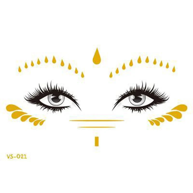Glitter Stickers Face Tattoo Flash Gold Temporary Metalic Tattoos Waterproof Makeup Decals for Girls Party Music Festival