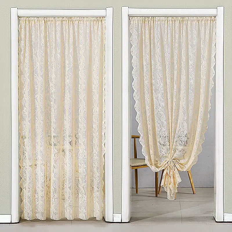 Bedroom Door Curtain French Style Lace Door Drape for Balcony And Bay Window White Girl's Decorative Partition Curtain