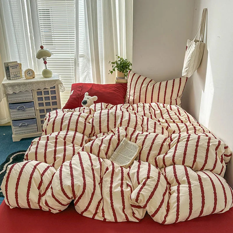 Japanese Striped Printed Quilt Cover Soft Single Duvet Covers for Dormitory Home Skin-Friendly Bed Decoration for Four Seasons