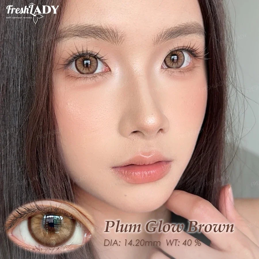1 Pair Plum Glow Series Colored Contact Lenses Natural Brown Pupils Eyes Contact lenses Gray Soft Contacts 14.20mm