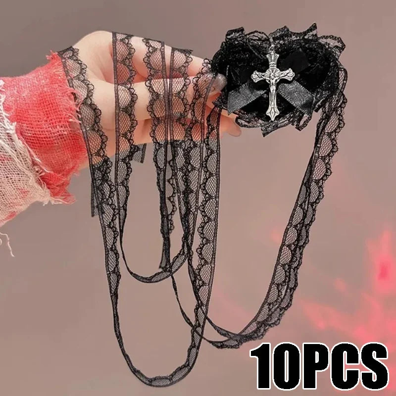 Black/White Lace Bow Heart Cross Eye Mask for Lolita Halloween Sweet Gothic Cosplay Prop Dark Masquerade Accessory for Girls