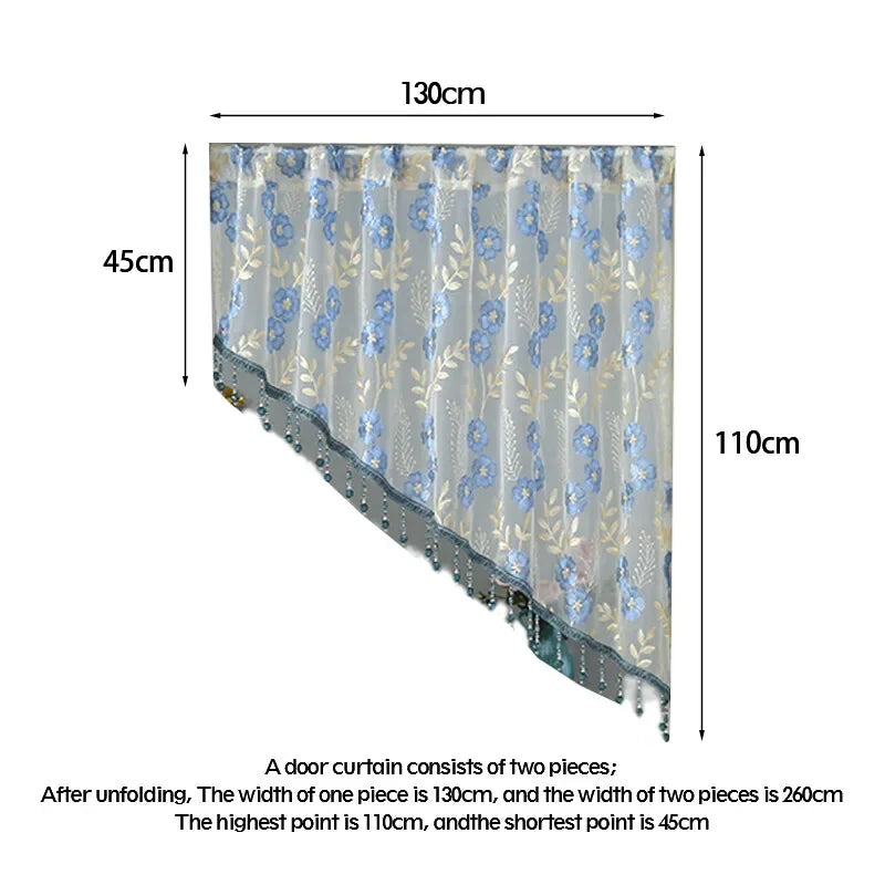 Embroidery Sheer Valance Door Decor Lace Short Curtain with Tassel Beads Embroidery Sheer Valance for Living Room New