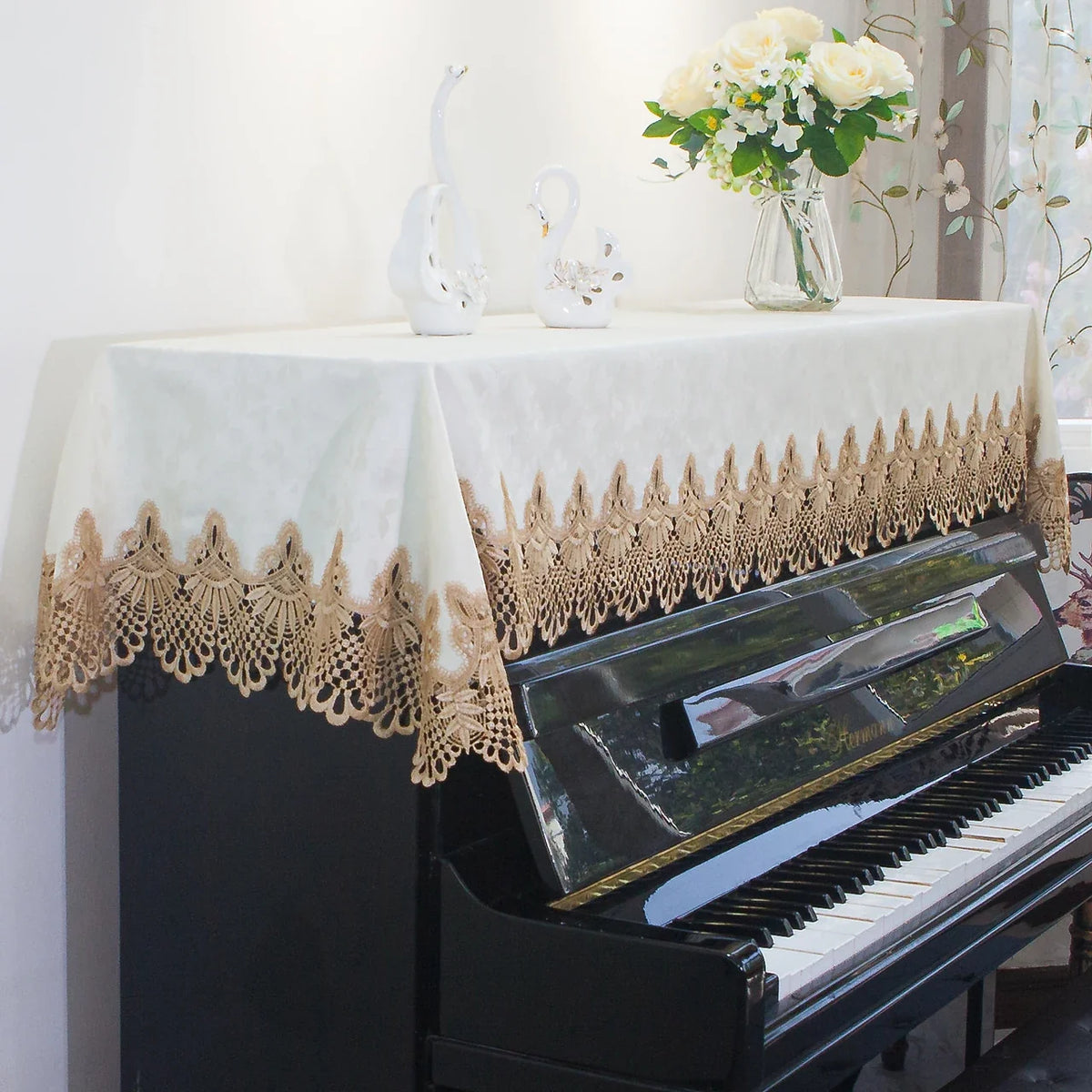 Japanese Sle Semi-Cover Piano Dust Cover Cloth Bench Cover Lightweight Luxury Lace Piano Lid Curtain Home Fabric Protection