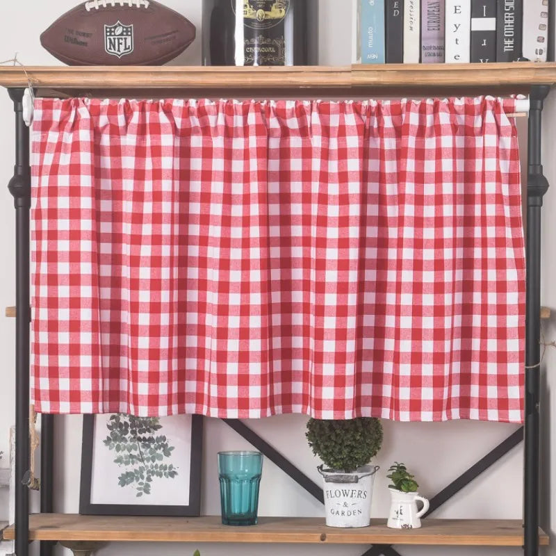 Window Valance Green Red Plaid Christmas Style Short Curtain Partition Curtain Linen with Lace Kitchen Coffee Shade Valances