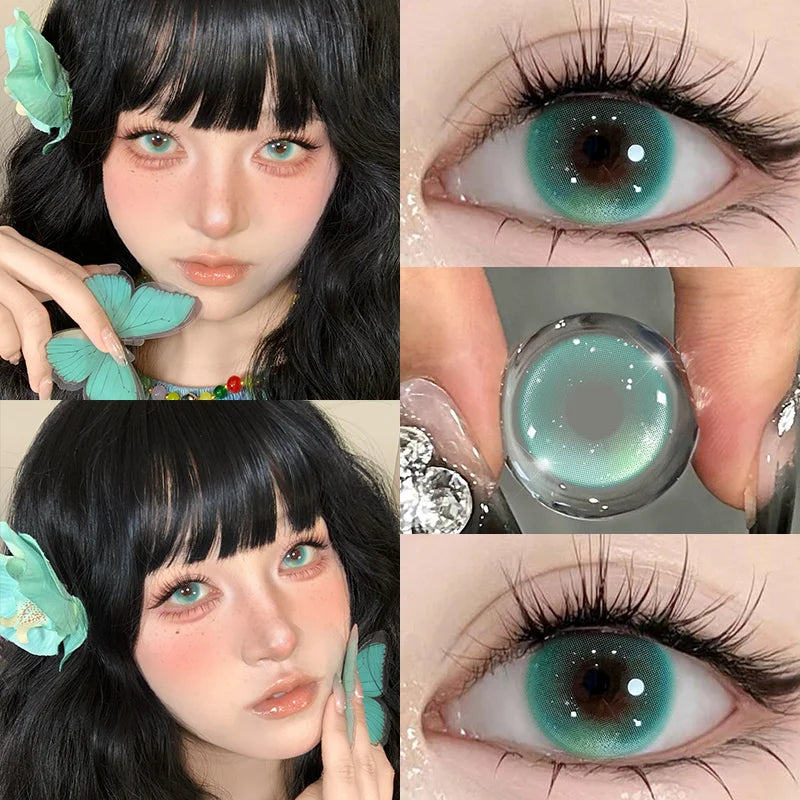 New 1pair Cosplay Colored Contact Lenses 2Pcs Myopia Halloween Anime Cyber Pink Color Contacts with Power 6-12 Months