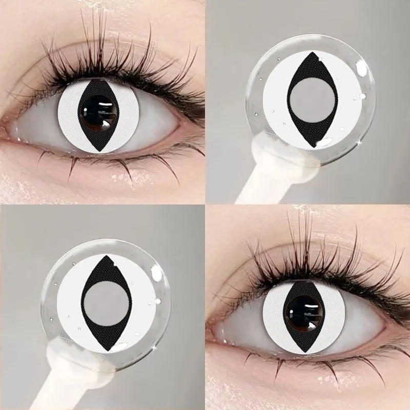 1 Pair White Halloween Cosplay Cat's Eyes Colorld Contact Lenses Anime Grey Contact Lenses Yellow Bloodthirsty Pupils