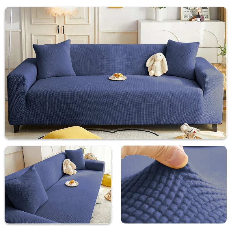 Solid Elastic Adjustable Sofa Cover,Non-slip Jacquard Corn Fleece Slipcover for Living Room Pet Anti-Scratch Dustproof Full Wrap