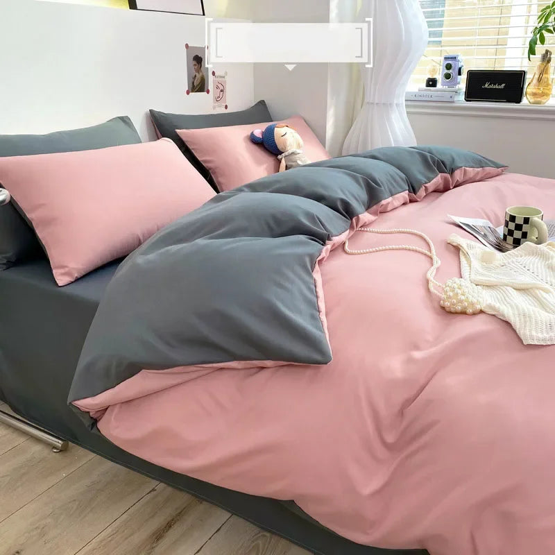 Luxury Washed Cotton Solid Bedding Set 3-4 Pcs Yellow Home King Size Duvet Cover Set with Flat Sheets Simple Queen Bedding Sets