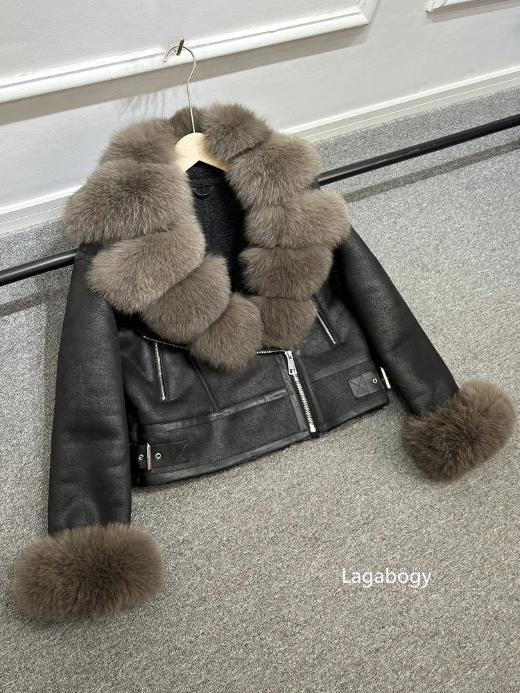 Fashion Winter Women Faux Fur Leather Jacket Coats