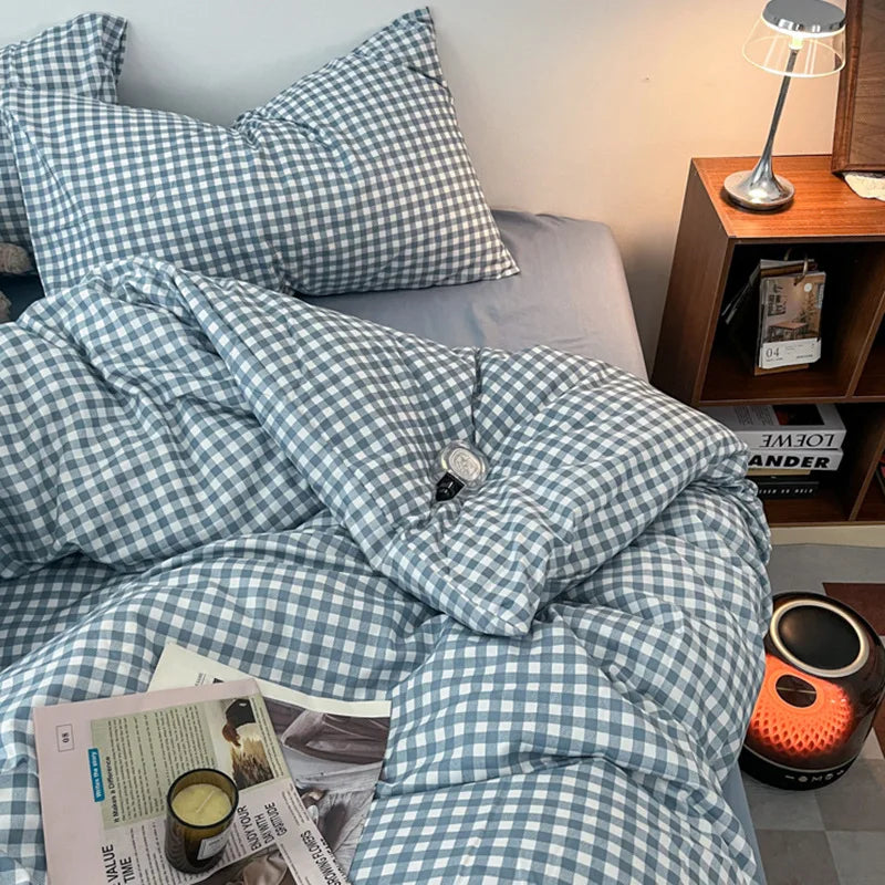 Vintage Geometric Plaid Printing Bedding Sets Nordic Soft Bedclothes for Four Seasons Skin-Friendly Quilt Cover Sheet Pillowcase