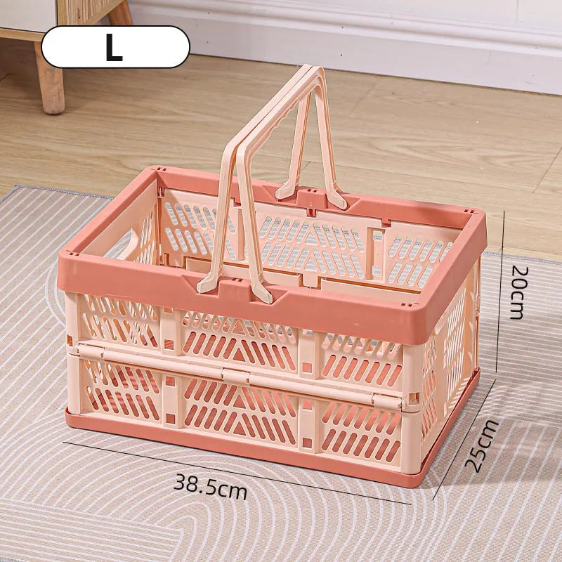 Large Folding Basket Portable Outdoor Picnic Basket with Handle Foldable Camping Storage Box Plastic Shopping