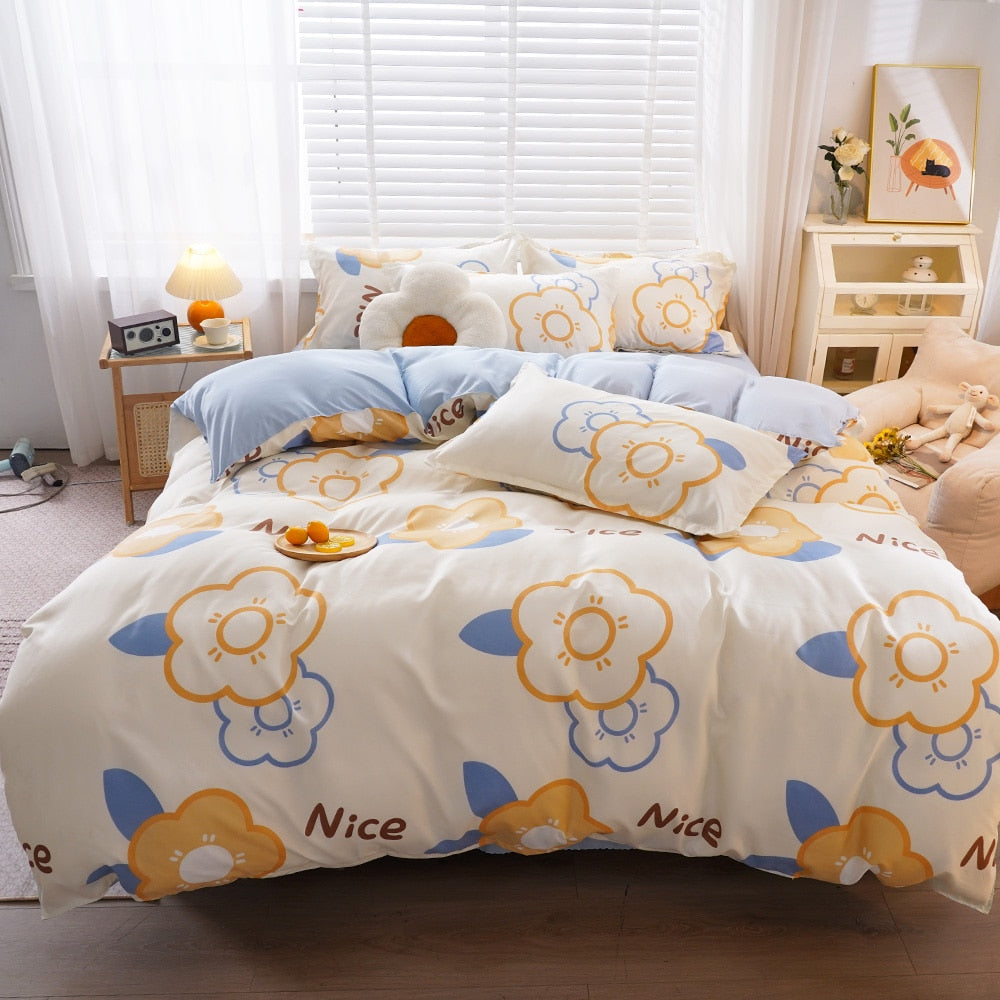 Nordic bedding set double bed set 4 pieces blanket cover duvet cover set pillowcases linen sheet king size 150 90