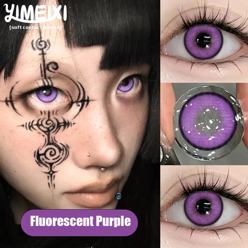 2Pcs Halloween Cosplay Color Contact Lenses for Eyes with Degree Cosmetic Lens Green Eyes Makeup Soft Blue Beauty Pupil
